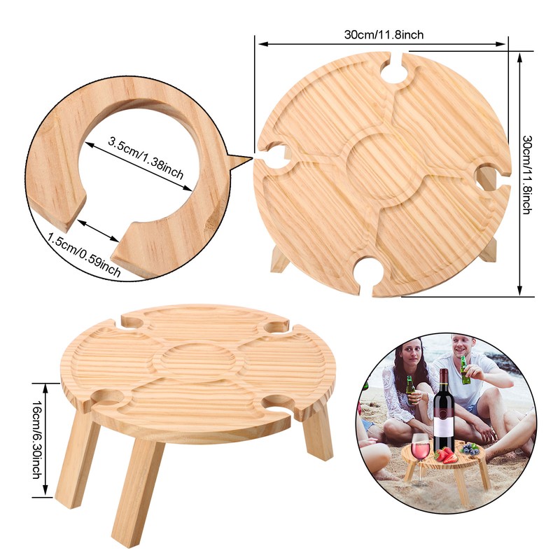 Outdoor Wine Table Portable Folding Wine Table Wooden Wine Glasses
