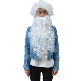 Adult Santa Beard Wig Hat Set Realistic Santa Father Christmas Beard Wig Hat 3 in 1 White Santa Claus Accessories Christmas Fancy Dress Up Costume for Women Men