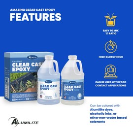 Alumilite Amazing Clear Cast Epoxy Resin Kit (1 Gal) Food Safe, Crystal Clear, High-Gloss Finish – Perfect for Countertops, Encapsulation, Coatings, Castings, Jewelry, Art, and Other DIY Projects