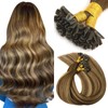VINBAO Keratin U Tip Extensions Human Hair, Dark Brown Balayage