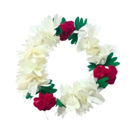 Handmade Artificial Flower Plastic Mogra Gajra Veni Garland for Hair Off White 13 Inch long White & Red rose Juda Bun Realistic Hair Accessory