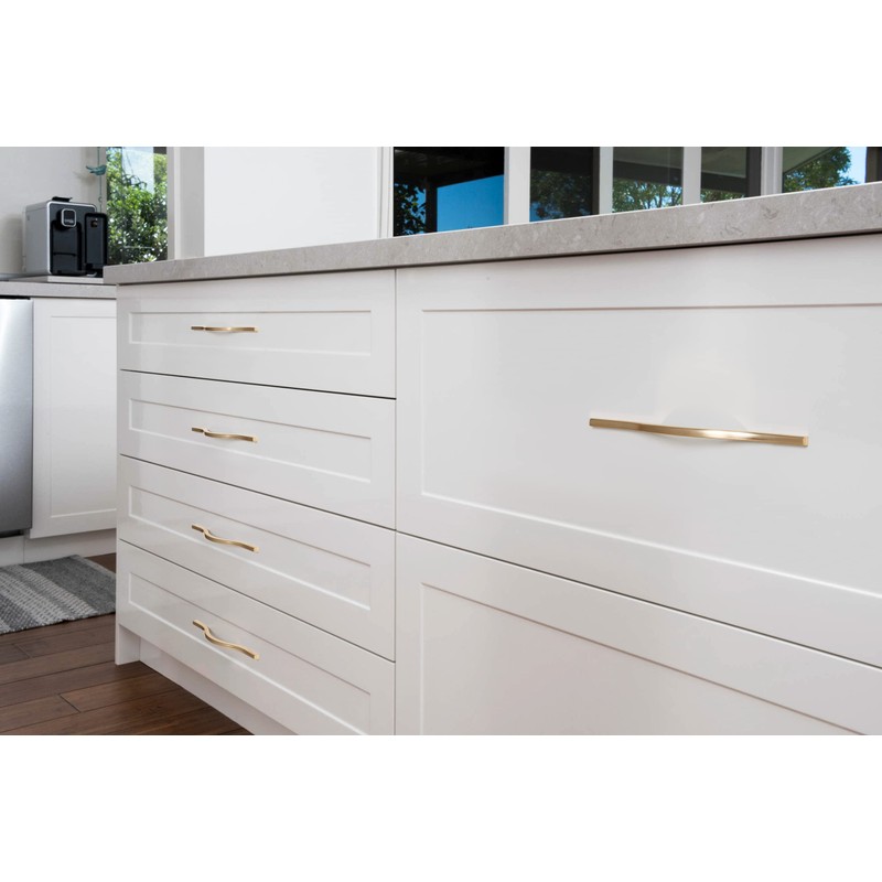 Goo-Ki Low Profile Brushed Brass Cabinet Pulls, Double Hole Centers