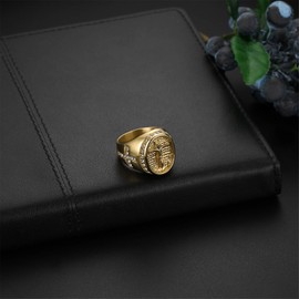 JewelryWe Mens Cross Ring Stainless Steel Gold Plated Christian Jesus Catholicism Religious Rings(8)