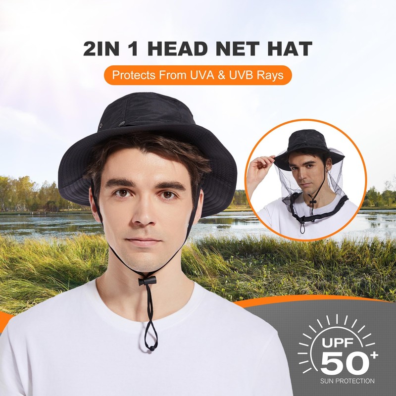Mosquito Sun Net Hat Cap - Foldable Bug Hat UPF