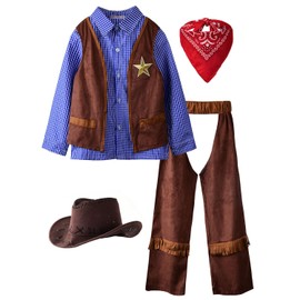 ReliBeauty Children's Cowboy Costume with Cowboy Hat Bandana Neckerchief, Blue, 110