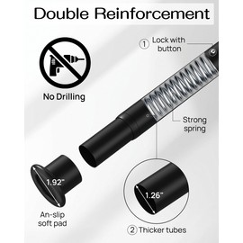 Tension Curtain Rod By EZFurni,123-160 Inches, Heavy Duty Tension Rod,Adjustable Curtain Rods No Drilling & Easy Assemble Extra Long Tension Rod, Black