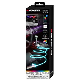Monster Bluetooth Sound Reactive RGB Fiber Optic Car Interior Lighting Kit, Use Remote/Downloadable App to Customize, Sound-Reactive Mode, Easy Installation, 13ft Cable/12V Adapter Included, 4-Pack