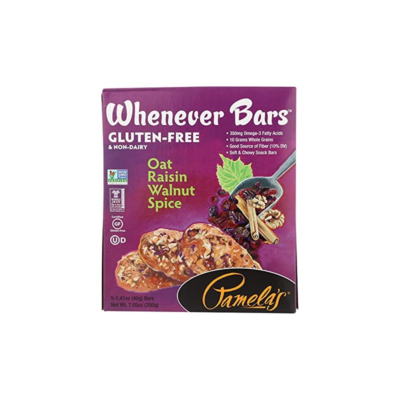 Pamela's Products Whenever Bars Oat Raisin Walnut Spice, 1.41-ounce Bars,