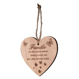levandeo Heart 9 x 10 cm Birch Wood Sayings Family Love Decoration Wooden Pendant Love Gift Wooden Heart Wooden Decoration Wall Decoration