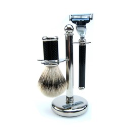 Golddachs Rasierset in Carbon-Optik 3-teilig