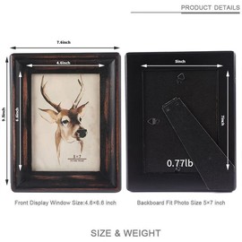 icheesday Rustic Picture Frame 5x7,Table Top or Wall Hanging Photo Frames with Glass Front 7 by 5（Black）