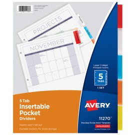 AVERY Insertable Dividers with Pockets, 5 Multicolor Tabs, 1 Set (11270)