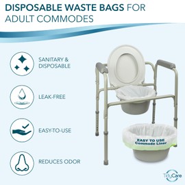 TidyCare Disposable Bedside Commode Liners for Adult Portable Toilet Chair Seat Bucket and Bedpan | Value Pack of 96 Waste Bags | Universal Fit Liners for Home Medical Care