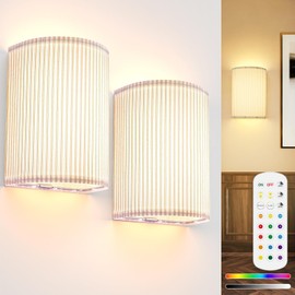 PRTILOUD Battery Operated Wall Sconces Set of 2, 5000mAh Rechargeable RGB Wall Lamp with Remote, 3 Colors 10 Levels Brightness Wireless Sconces Wall Decor Set of 2 with Timer for Bedroom Living Room…