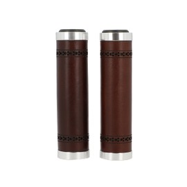 Gusti Sonny C. Genuine Leather Handlebar Grip Bicycle Handle Brown Leather Metal Ring Silver Smooth
