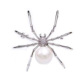 JOYID Big Spider Brooch Zircon Crystal Peal Belly Mother Spider Brooch Pin Clothing Jewelry for Women Men-White