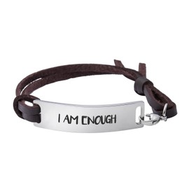 Yiyang Bracelets for Women Inspirational Gift for Her Cuff Bangle Engraved Motivational Message (I am enough-Brown)