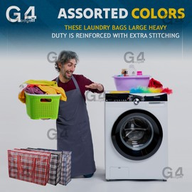 G4GADGET Pack of 3 Large Laundry Bags - Heavy Duty, Reusable Storage Bags with Zips & Handles for Moving, Clothing & Household Items (45 x 40cm)