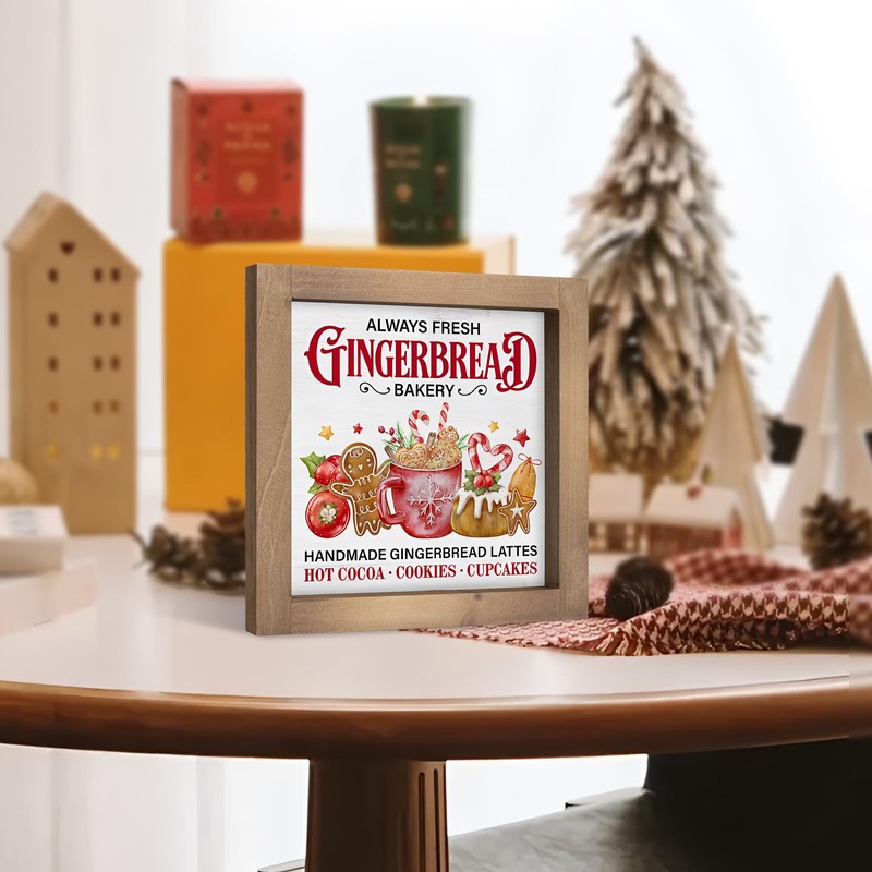 pechpell Gingerbread Christmas Baking Decorations, 6 Inch Wooden Gingerbread Bakery