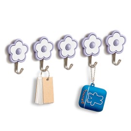 Ristpal [5 Pack] Cute Floret Utility Hooks Heavy Duty Up to 5 Pounds, Waterproof and Oil Proof. Hanging Key. Stick On Wall Kitchen Bathroom Ceiling Or Office Windows Hangers (Purple), FH03