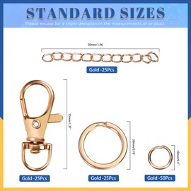 Glarks 125pcs Golden Keychain Making Kit, Keychain Craft Supplies Including Key Chain Clips with Chains, Lobster Claw Clasps, Key Rings and Jump Rings for Jewelry Craft Making