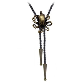 JPJZY BRBAM Norse Viking Style Bolo Tie Vintage 3D Pendant Western Cowboy Leather Necklace for Men (Octopus-Bronze)