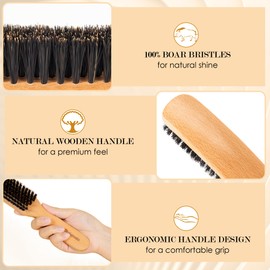 Stylemate Slick Back Hair Brush for Women Men Kid, Natural Soft/Medium Boar Bristle Hair Brush for Thin & Fine Hair, Smoothing Hairbrush for Polishing, Deepening & Styling