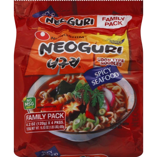 Neoguri, Spicy Seafood Udon Noodles Family Pack, 4 - 4.23 oz packs