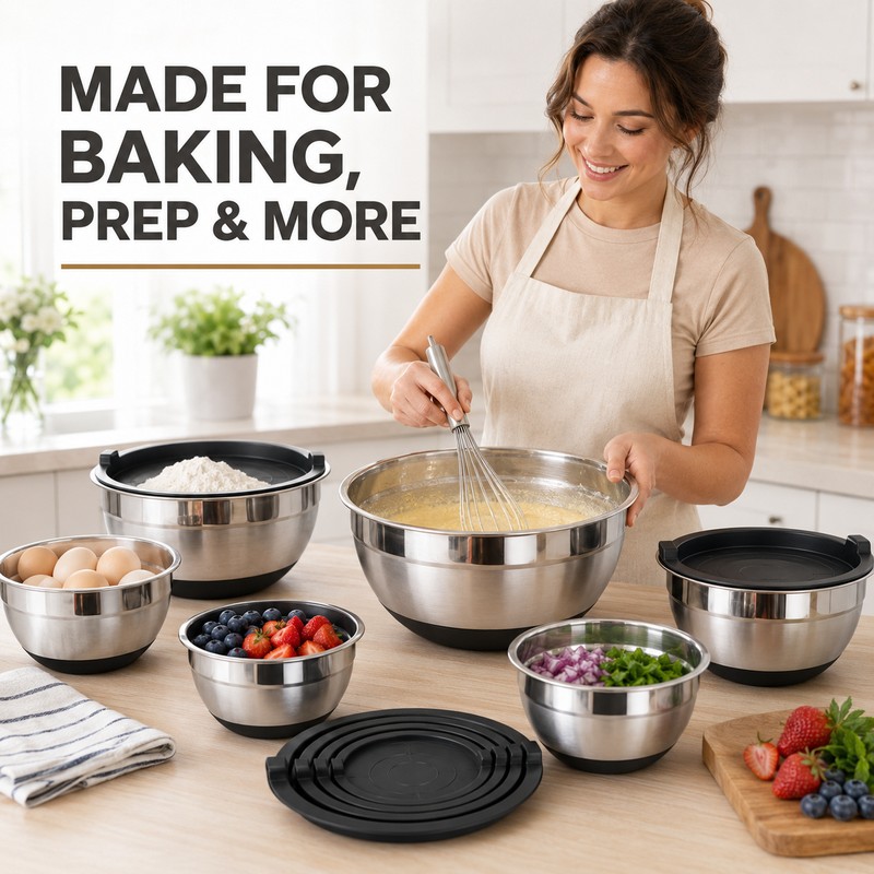 LMETJMA Stainless Steel Mixing Bowls Set of 5 - Durable