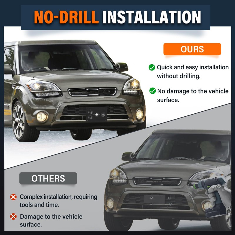 No Drill Tow Hook License Plate Mount Relocator Bracket Kit