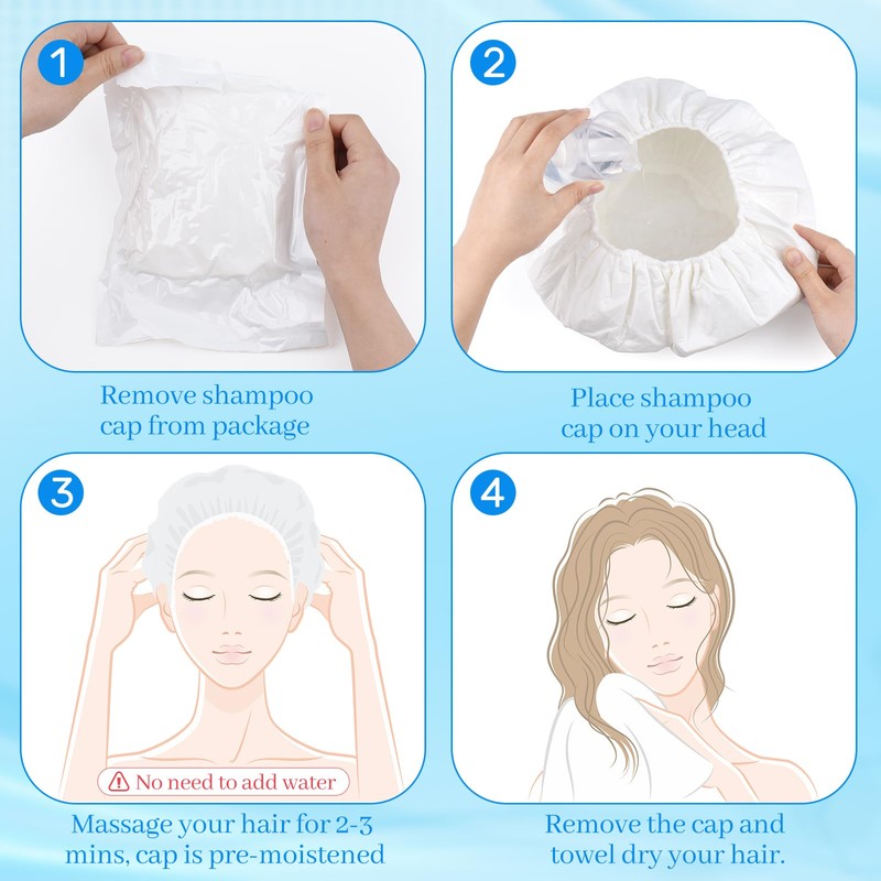 Shampoo cap 12 Pack, No-Rinse Shampoo Cap, Waterless Shampoo and