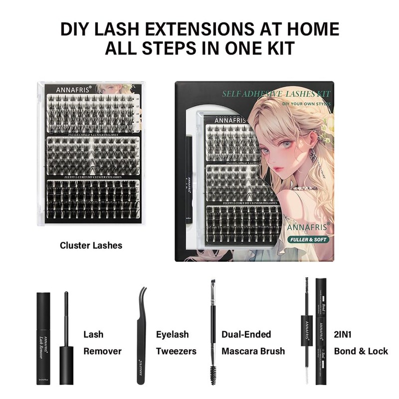 ANNAFRIS Eyelash Extensions, Eyelash Cluster Kit, Cluster Lashes, Artificial Eyelashes,