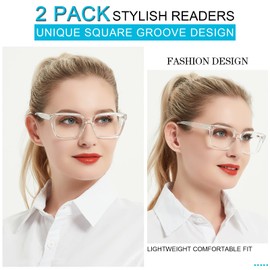 MARE AZZURO 2 Packs Lasdies Reading Glasses 3.00, Stylish Large Readers Women 100 150 200 250 300 350 (Transparent, 3.0)