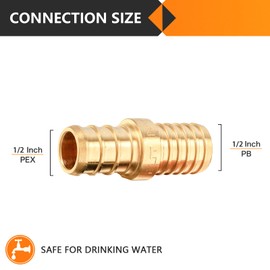 50-Pack HeSun Polybutylene Transition Coupling, 1/2" PEX X 1/2" PB, Brass Crimp Pex Fittings with 100 Rings, ASTM F1807(PEX1807504-50)