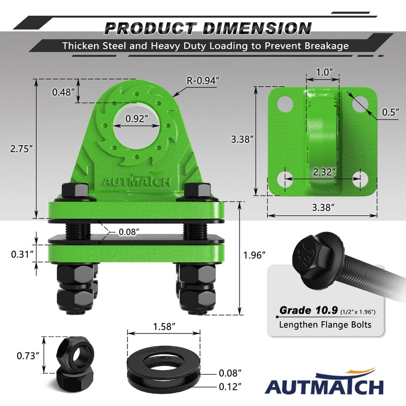 AUTMATCH D Ring Shackle Mount with Backer Plate (2 Pack)