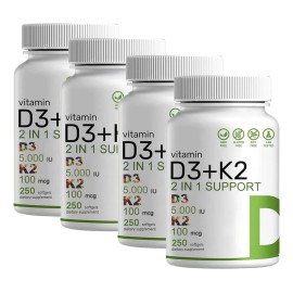 4pc Vitamina D3 5000 Iu+k2 100 Mcg 250 Cápsulas Blandas Deal Sin Sabor