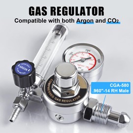 AZZUNO Argon Gas Regulator Flowmeter for MIG TIG Welding, Argon/CO2 Gas Gauge with CGA580 Inlet Connection