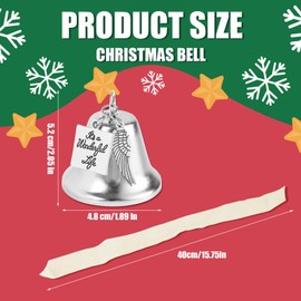 Christmas Bell Ornaments, Zinc Alloy Hanging Ornament Bell with Angel Wings Charm & Silk Ribbon Printed It's a Wonderful Life Printed Christmas Ornaments for Tree Hanging
