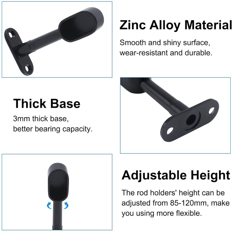 INCREWAY 4 Pcs Black Zinc Alloy Oval Closet Rod Ceiling