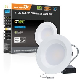 Run Bison 6 inch 120-277V LED Recessed Lighting with J-Box, Wattage Adjustable 12/16/20W,3 Color Selectable 3000K-5000K, 0-10V Dimmable, IC Rated,Canless LED Downlight, UL Listed -1 Pack