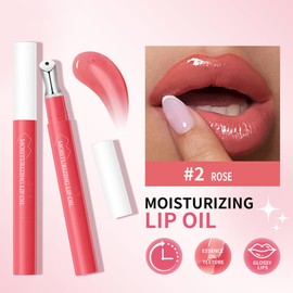 Plumping Lip Oil Tinted, Liquid Lipstick, Lip Glaze Makeup Cosmetic, Moisturizing Tinted Lip Balm for Women, Hydrating and Long Lasting Lip Treatment with Nutritious Cream, Lip Skin Care（02Rose）