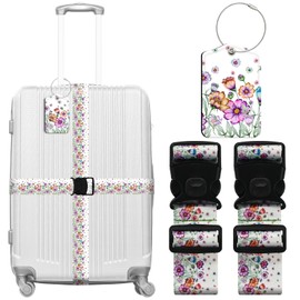 ZHOMA 3 Pack Luggage Straps Tags Set for Suitcases, Travel Adjustable Belt with Quick Release Buckle and Name ID Label Card, Heavy Duty Nylon Bag Packing Strap for Business - Colorful Daisy