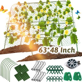 48”x 63”Large Garden Cucumber Trellis Set,Light Weight Metal Garden Arch Melon Trellis for Climbing Plant Outdoor, Climbing Plant Grow Support for Peas,Flowers,Tomato,Squash,Vegetable
