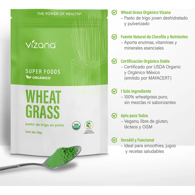 Pasto De Trigo Orgánico En Polvo 150g Vizana Nutrition