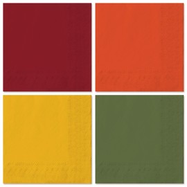 Whaline 80 Pack Thanksgiving Fall Paper Napkins 6.5 x 6.5 Inch Autumn Color Disposable Dinner Napkins Red Orange Yellow Green Luncheon Napkins Fall Harvest Party Supplies for Home Kitchen Restaurant