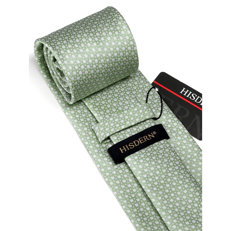 HISDERN Sage Green Ties for Men Wedding Silk Woven Necktie