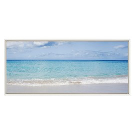 Kate and Laurel Sylvie I Want to go Back Framed Canvas Wall Art by Vidal Hernandez, 18x40 White, Wide Ocean Beach Landscape Art for Wall