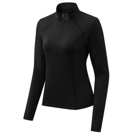 TERODACO Women's Athletic Pullover Jacket Quarter Zip Long Sleeve Golf Shirts Thumb Holes Lightweight Sweatshirts Tennis Running Workout Base Layer Tops 12521 Black XL