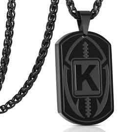 GWIZJ Football K Letter Initial Necklace for Men Boys, Dog Tag Chain Pendant Gifts Teen Son Teenage Boyfriend Him Charm Gear Stuff Accessories Athletes Sports Jersey Stainless Steel Jewelry Black