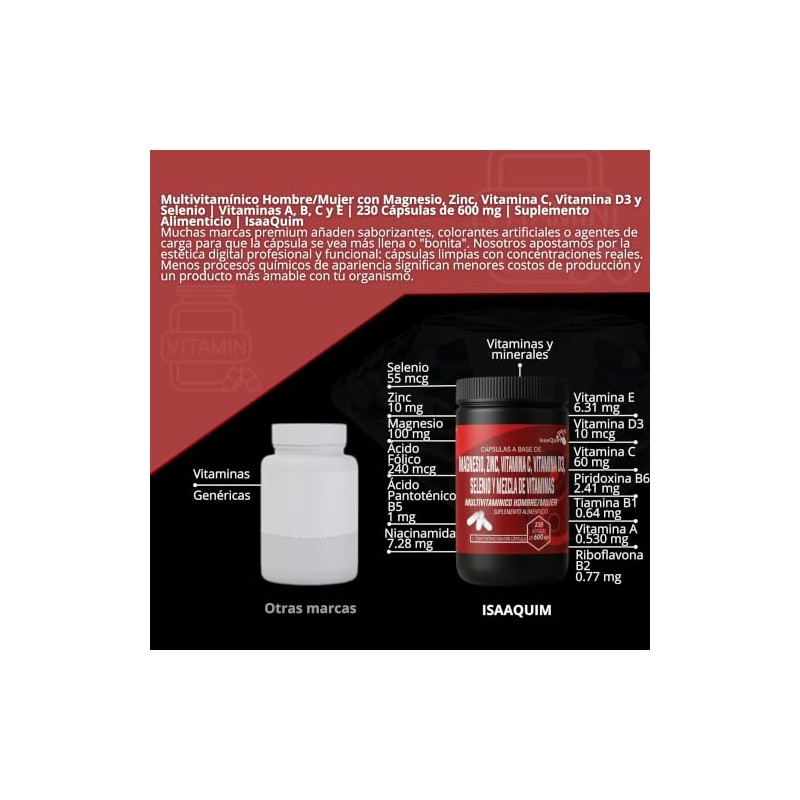 Multivitamínico Hombre/Mujer con Magnesio, Zinc, Vitamina C, Vitamina D3 y